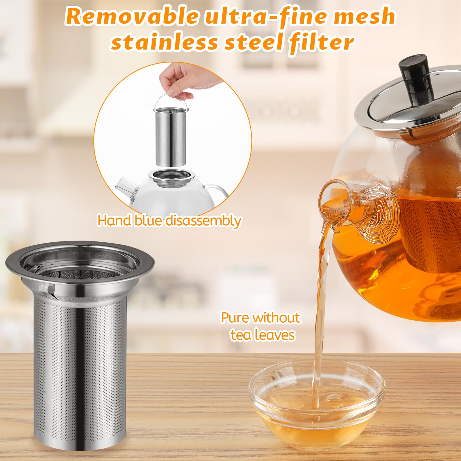 Teiera con Infusore 1,6 litri, Teiera Vetro Trasparente Riscaldabile con Filtro Rimovibile in Acciaio Inossidabile, Adatto per tè Profumato, tè Verde, tè Nero (Théière)