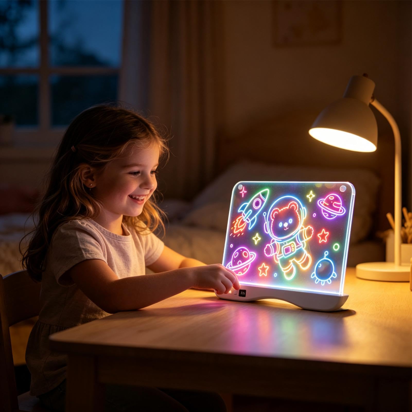 Pizarra Dibujo LED Para Niña 9 Colores 4 Modos Tableta Garabatos Neón