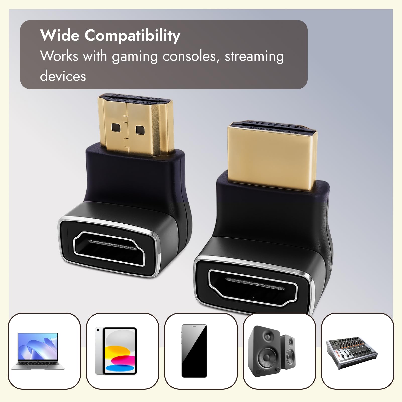 2 Pièces Adaptateur HDMI Coudé 8K, câble HDMI 2.1 et Rallonge HDMI Male Femelle, Coudé 90° et 270°, Connecteur Angle Droit Plaqué Or, Compatible TV, Moniteur, Laptop, Console, Prise HD MI Fiable