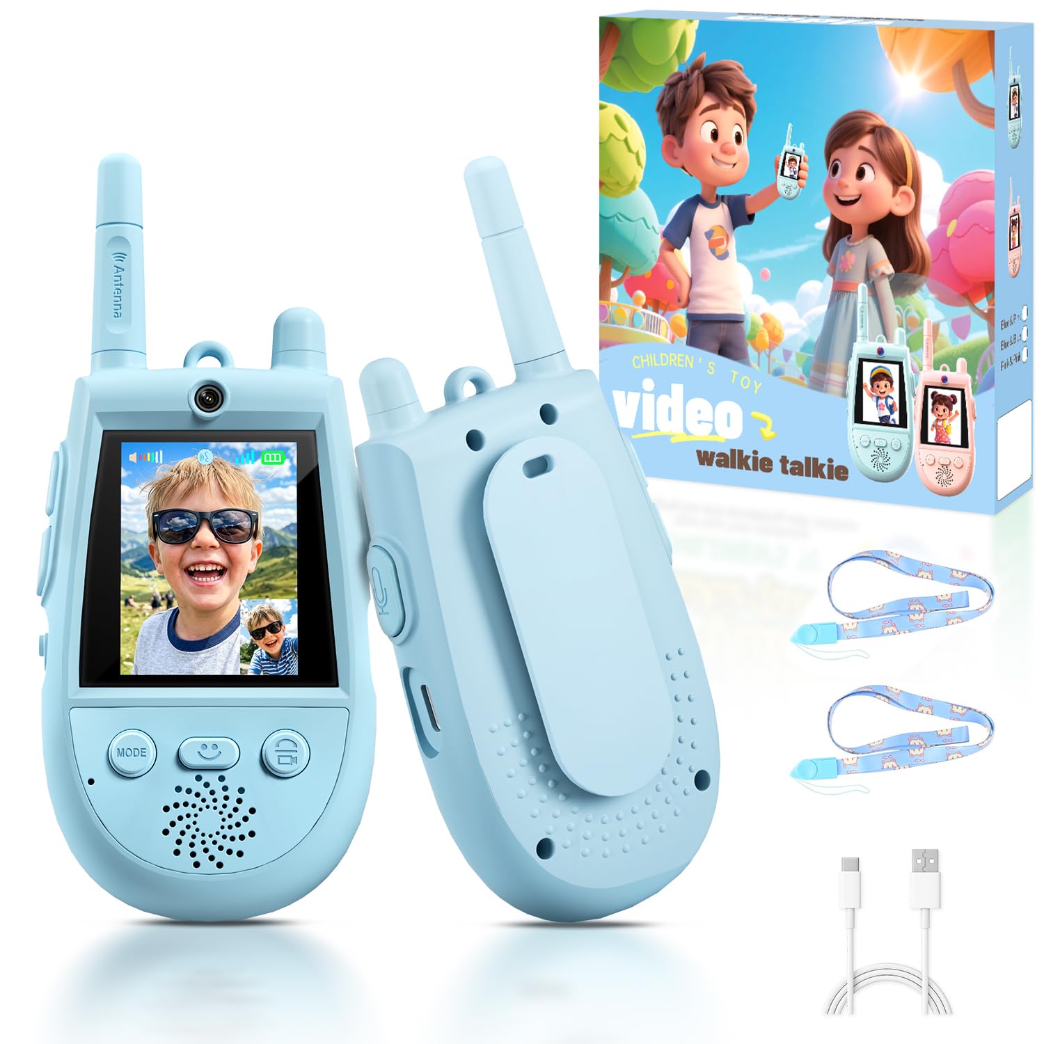 2 Pack Walkie Talkies for Kids, Rechargeable Kids Video Walkie Talkies with Camera & Voice Changer, Long Range Video Chat Toy for Age 3-12, Indoor,