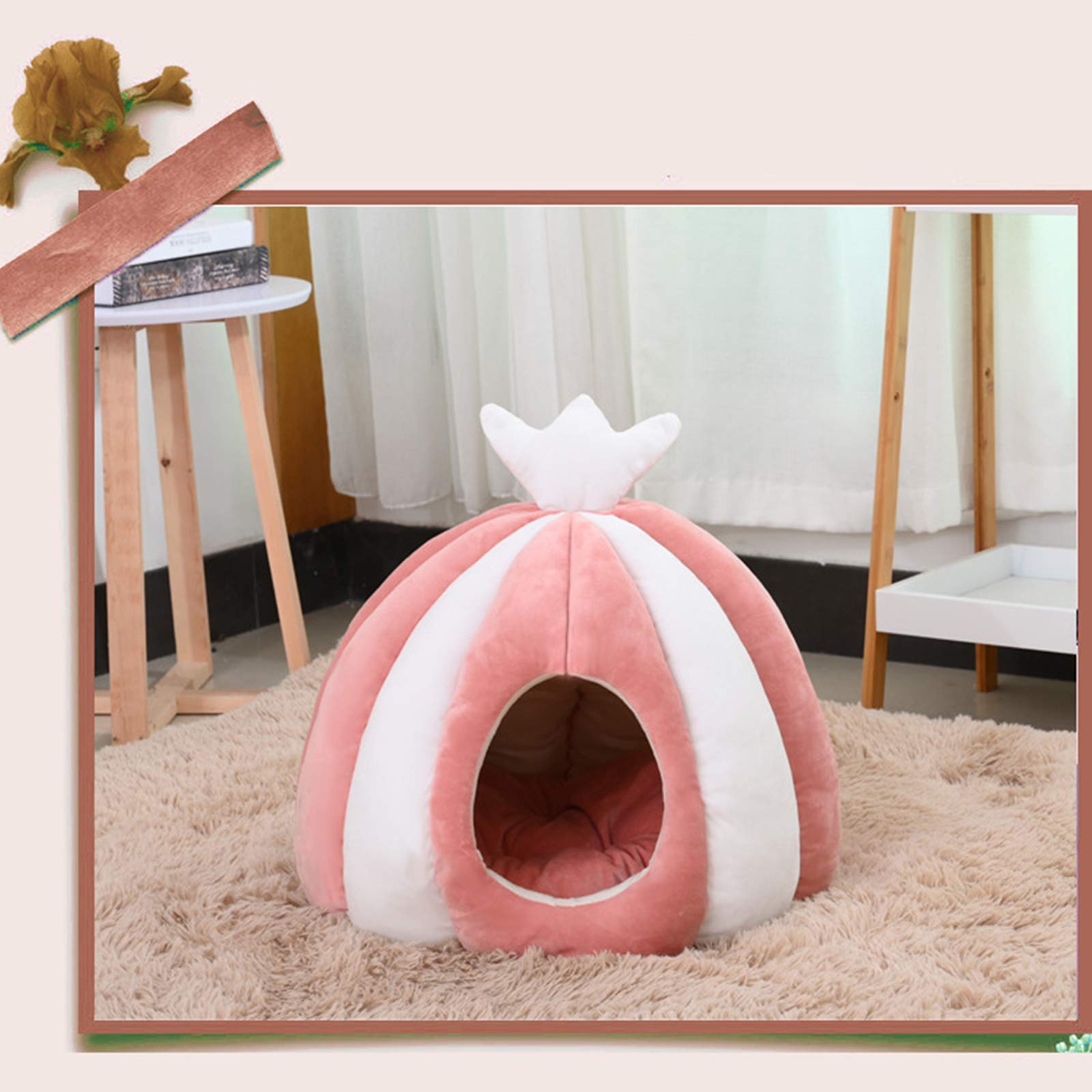 Lit De Tente pour Chat, 2 en 1 Auto-Chauffant Confortable Triangle Lit Igloo pour Chat Confortable Lit pour Animal De Compagnie Chaud Cave Nest Sleeping Bed Puppy House avec Amovible