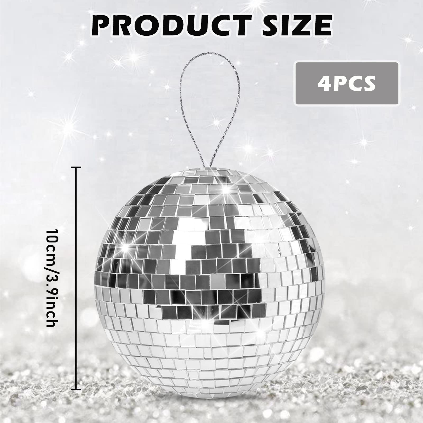 4 PCS Boules à Facettes, 10 cm Boule Disco, Boules à Facette à Suspendre, Disco Ball, Mirror Balls Décoration pour Jeux de Lumiere, Fête, Carnaval