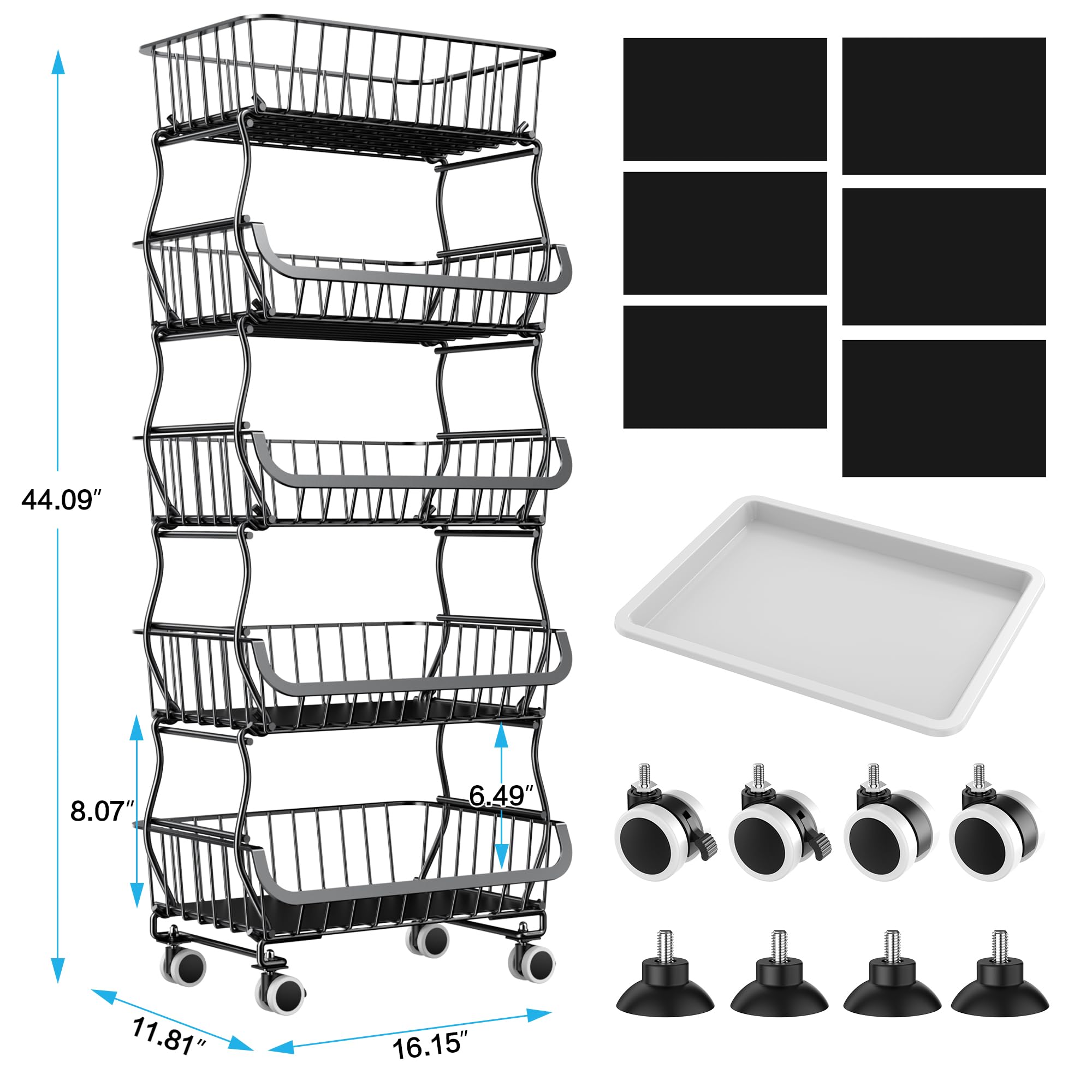 Estante de alambre de metal para cesta de frutas y verduras para cocina, oficina, tienda, supermercado, despensa, estante para aperitivos, estantes de almacenamiento de metal de 5 niveles