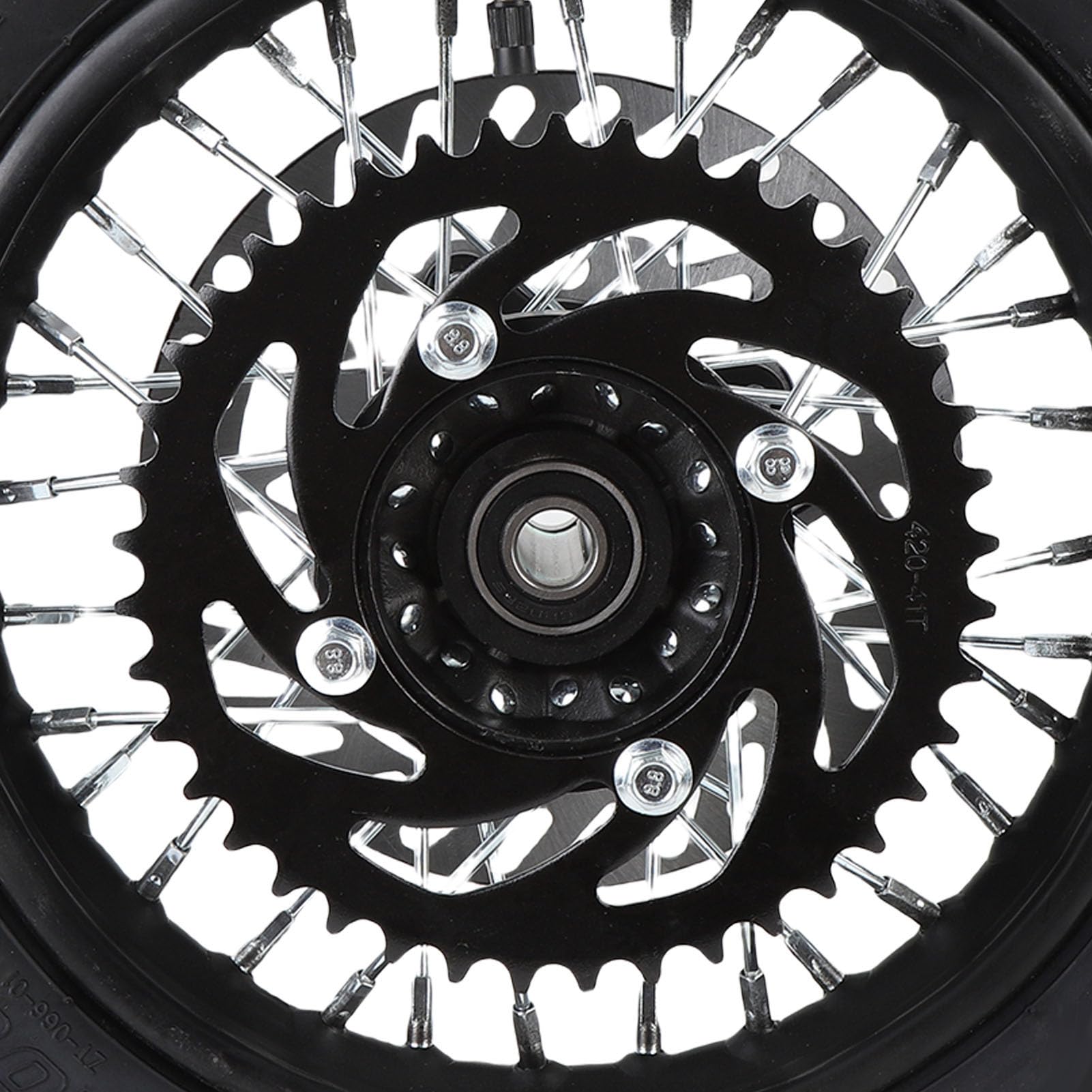 Keenso Conjunto de Neumático de Llanta de Rueda Trasera de 10 Pulgadas, 80 100 10 3.00 10 Diseñado con Precisión para Motos de Cross, con Eje de 12 Mm, Rotor de Freno de 190 Mm, Piñón