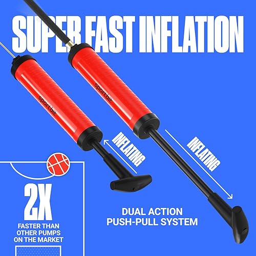 Vista 10 de SPORTBIT Ball Pump for Sports Balls - Push & Pull Inflating System - Hand Pump for All Exercise Balls - Volleyball Pump, Basketball Inflator, Negro