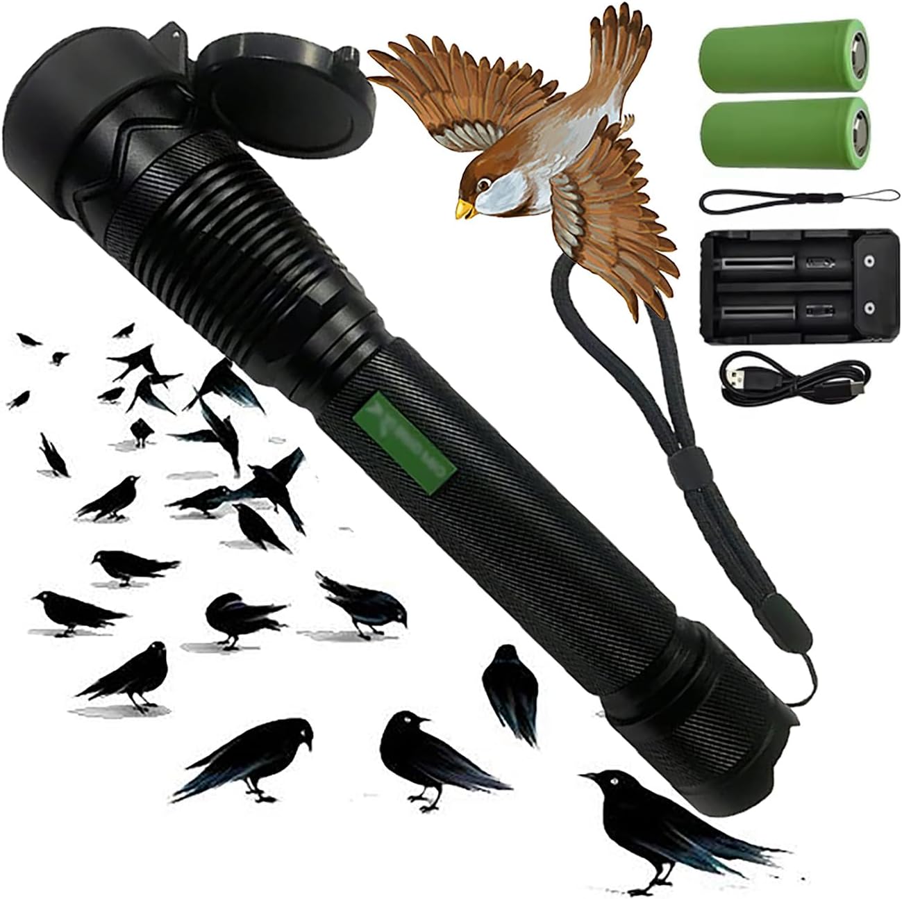 2in1 Bird Chaser Deterrent, Portable Handheld Bird Scare Devices, Adjustable Brightness High/Medium/Low, Customizable Logo, with Protective Cover