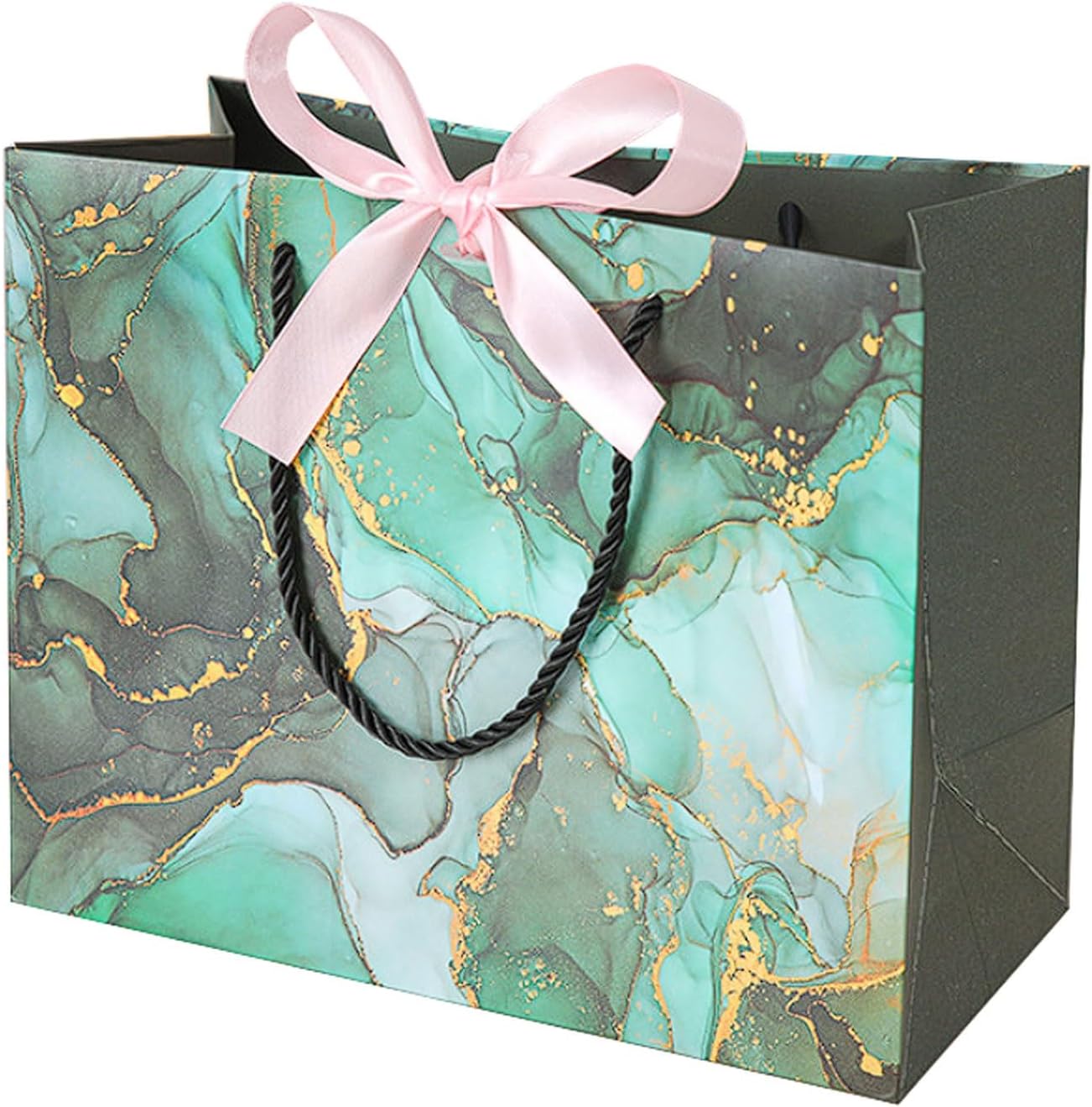 Hja Boutiques US 20-Pack Marble Pattern Bags with Tie Clothing Store and Cosmetic Paper Bags, Handled Tote for Retail Packaging, Shopping Gift Wrapping Supplies(Pink,M)