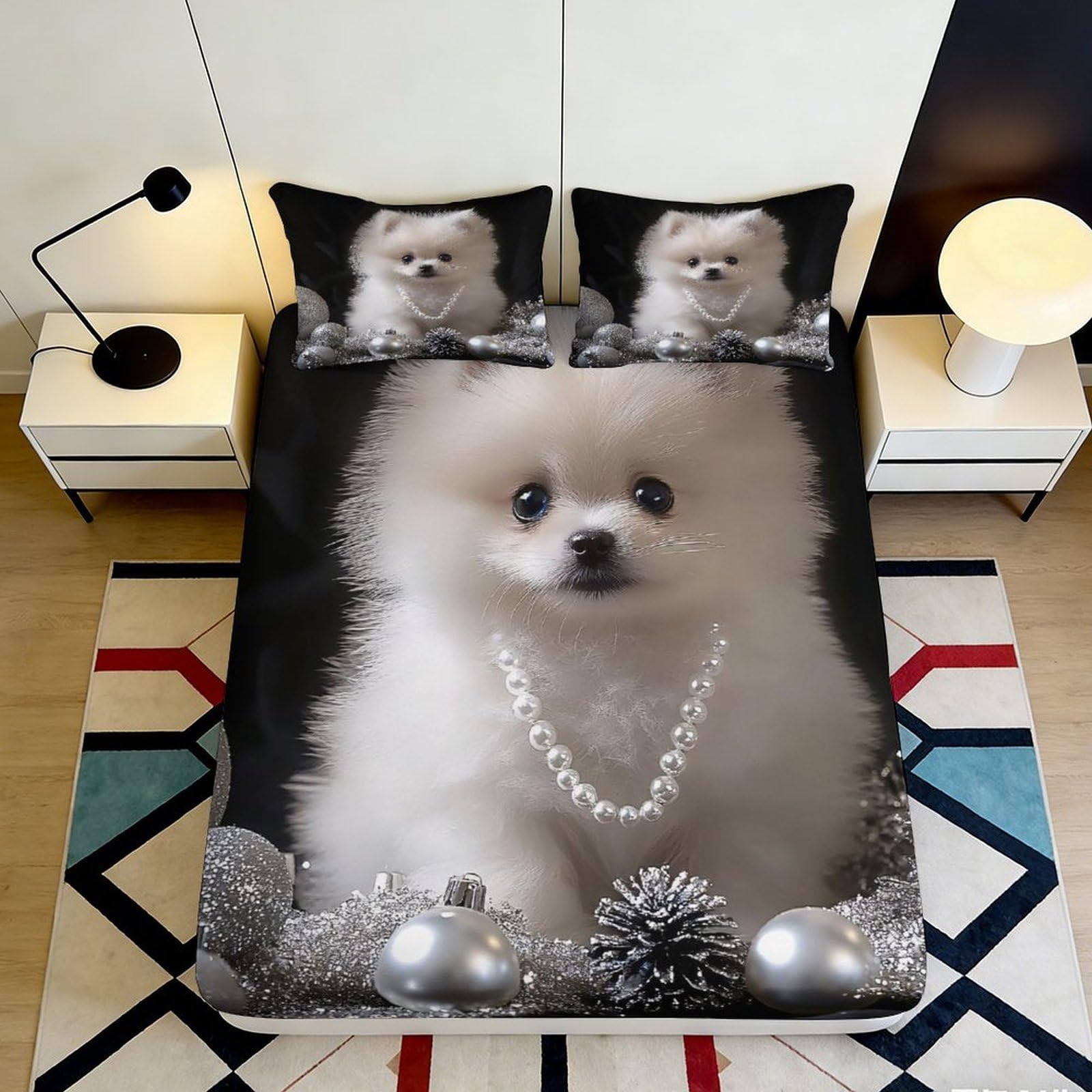 Rqzkjxnhpf Style-5 3D Printed Puppy Pattern Fitted Sheet Microfiber Elastic Hem Bedroom Bedding Dog Mattress Fitted Cover Washable 200X200x25cm 90X200x25cm