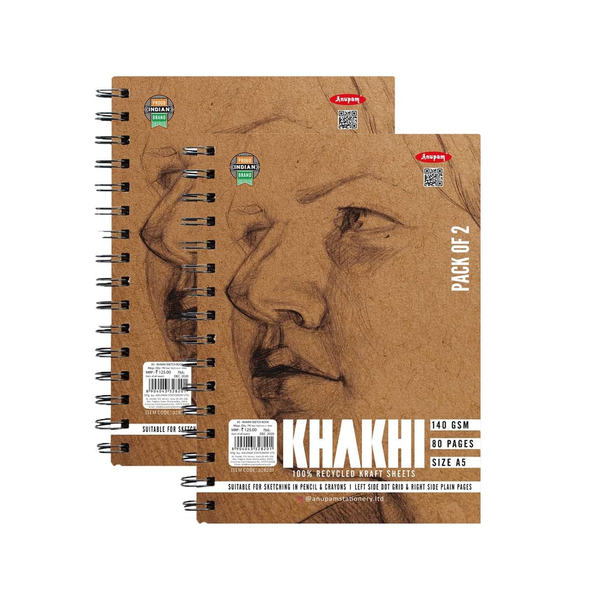 Anupam Khaki Sketchbook - Wireo book - One side Dot-Grid & One Side Plain Paper - 140 GSM Cartridge Paper (A5, 80 Pages) (B08YD9MWW6) Amazon Price History, Amazon Price Tracker