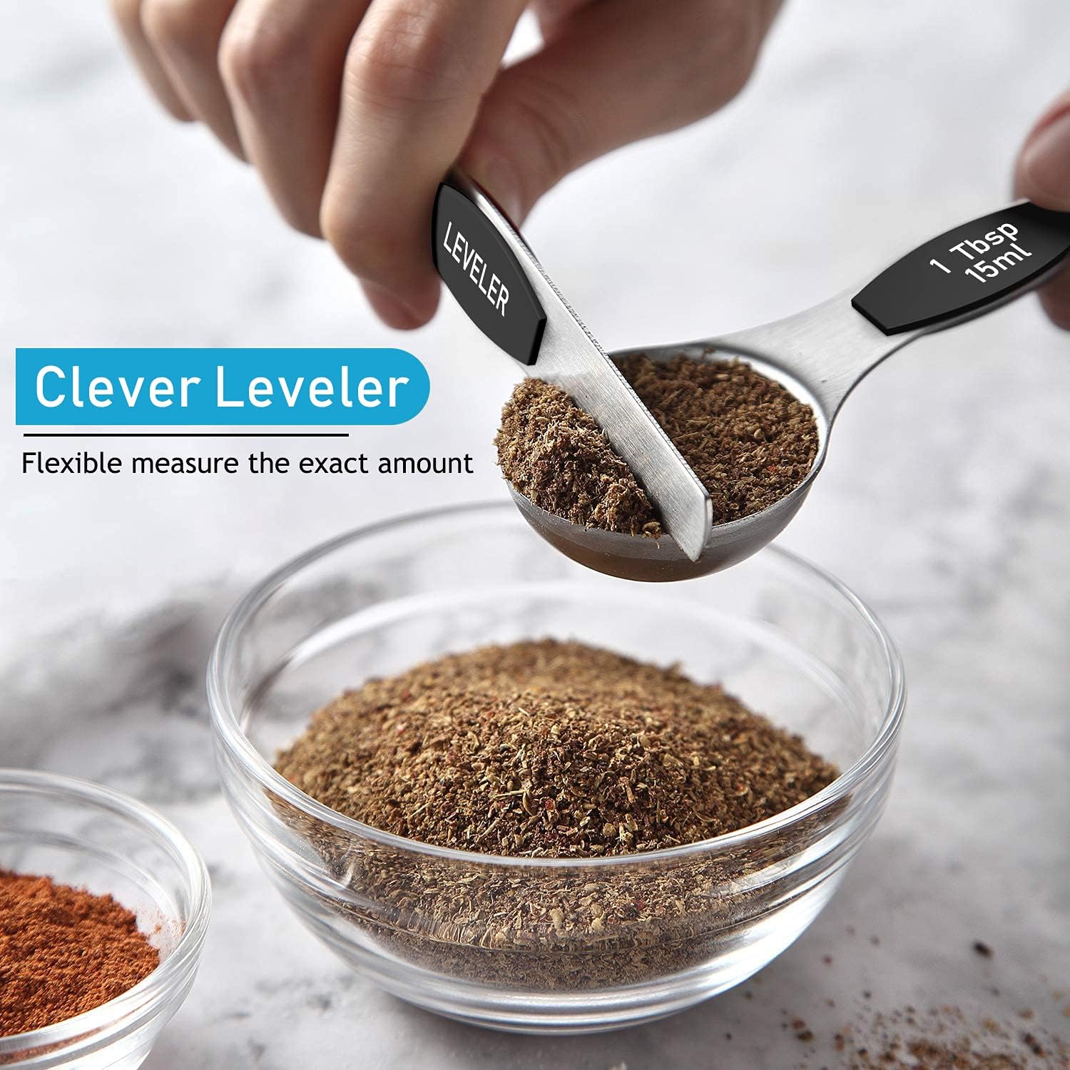 Wildone 14 Pack Stainless Steel Measuring Spoons Set, Including 8 Double Sided Magnetic Measuring Spoons(Black), 1 Leveler & 5 Mini Measuring Spoons, for Dry & Liquid Ingredients, Fits in Spice Jar