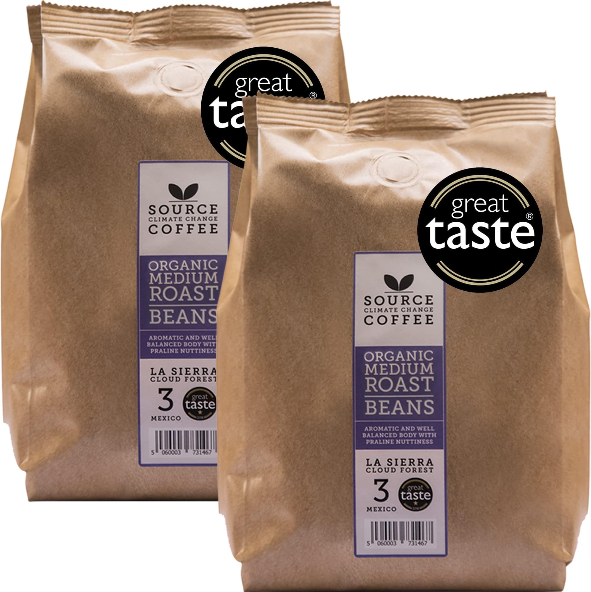 – Whole Coffee Beans - Organic, Award Winning Medium Dark Roast by Source Climate Change Coffee - Single Origin, Traceable & Freshly Roasted - Aromatic & Balanced Body with Praline Nuttiness, 1kg Mexico