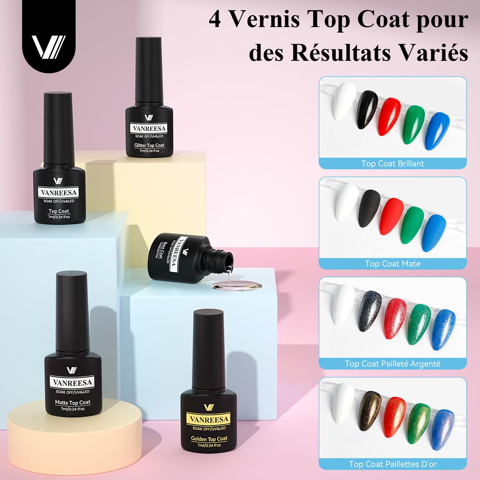 VANREESA Kit Vernis Semi Permanent, 55 Couleurs 60Pcs Vernis Semi Permanent Kit Ongle Gel UV Complet avec Base Top Coat Mat, Cadeau pour Femmes