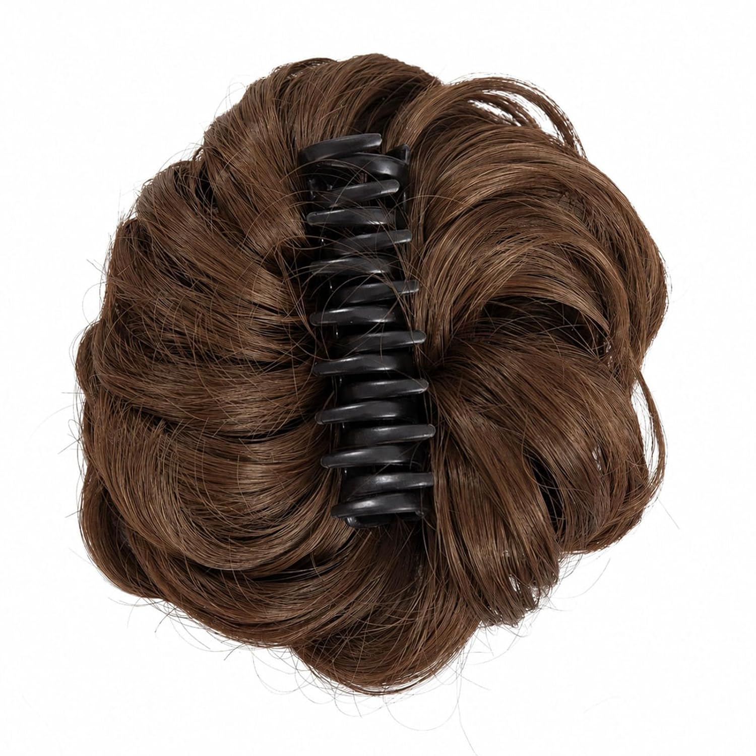 Rose bud Messy Bun Hair Pieces for Women Bow Claw Clip Faux Hair Buns Curly Light Auburn mix Dark Auburn