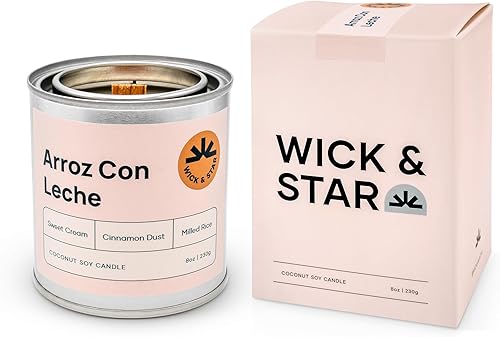 Miniatura 2 de Wick & Star Vegano no tóxico, mecha de madera, vela de aromaterapia de cera de soja de coco natural, combustión limpia (coco de sándalo)