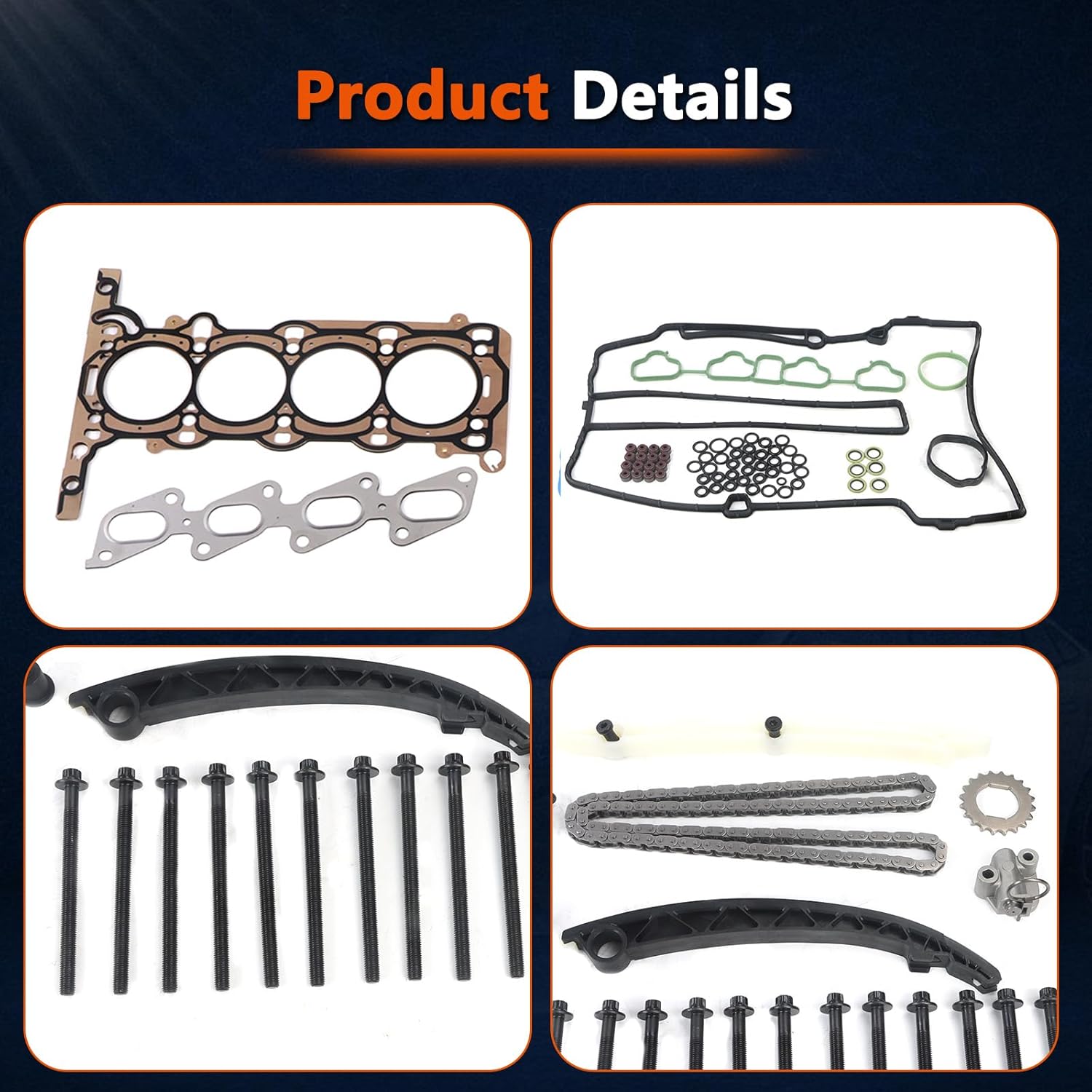 Cylinder Head Gasket Bolts Set And Timing Chain Kit Fits for 2013-2016 Encore 1.4L, for 2011-2015 Cruze 1.4L,for 2013-2016 Sonic/Trax 1.4L Turbo DOHC 16-Valve Engine Head Gasket Kit