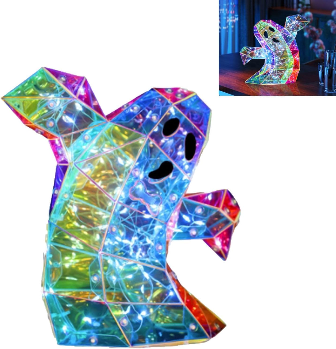 Prismatic Iridescent Spooky Ghost, Halloween Ghost Decor,LED Iridescent Ghost Light,Halloween Ghost Decorations,Halloween Light Up Ghost (Ghost 2pcs)