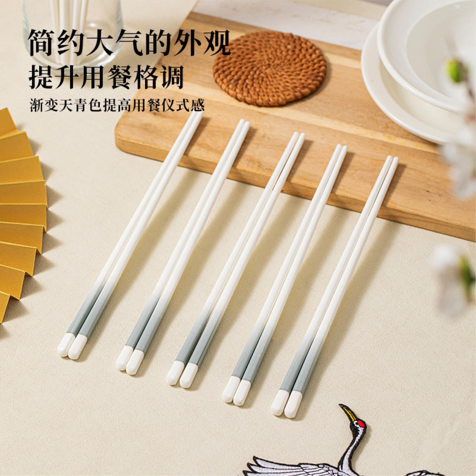 3 palillos de cerámica de tinta degradada, palillos de porcelana retro para el hogar, 10 pares