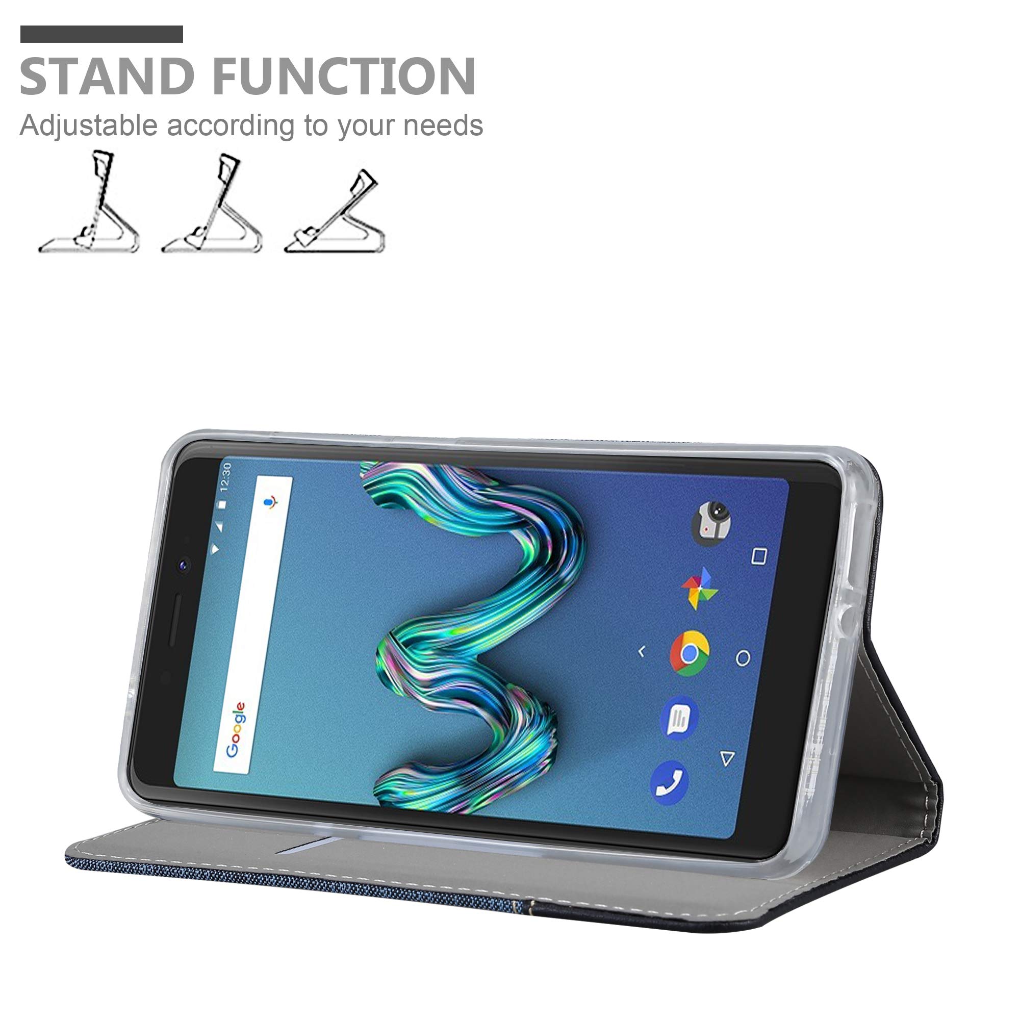 Cadorabo Custodia Libro per WIKO SUNNY 3 MINI in AZZURRO SCURO NERO - con Vani di Carte, Funzione Stand e Chiusura Magnetica - Portafoglio Cover Case Wallet Book Etui Protezione