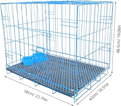 Foldable Dog Crate with Removable Tray and Food Bowl Iron | Mesh Foot Mat, Portable for Indoor Use and Travel, Easy to Clean, Suitable for Puppy or Dog