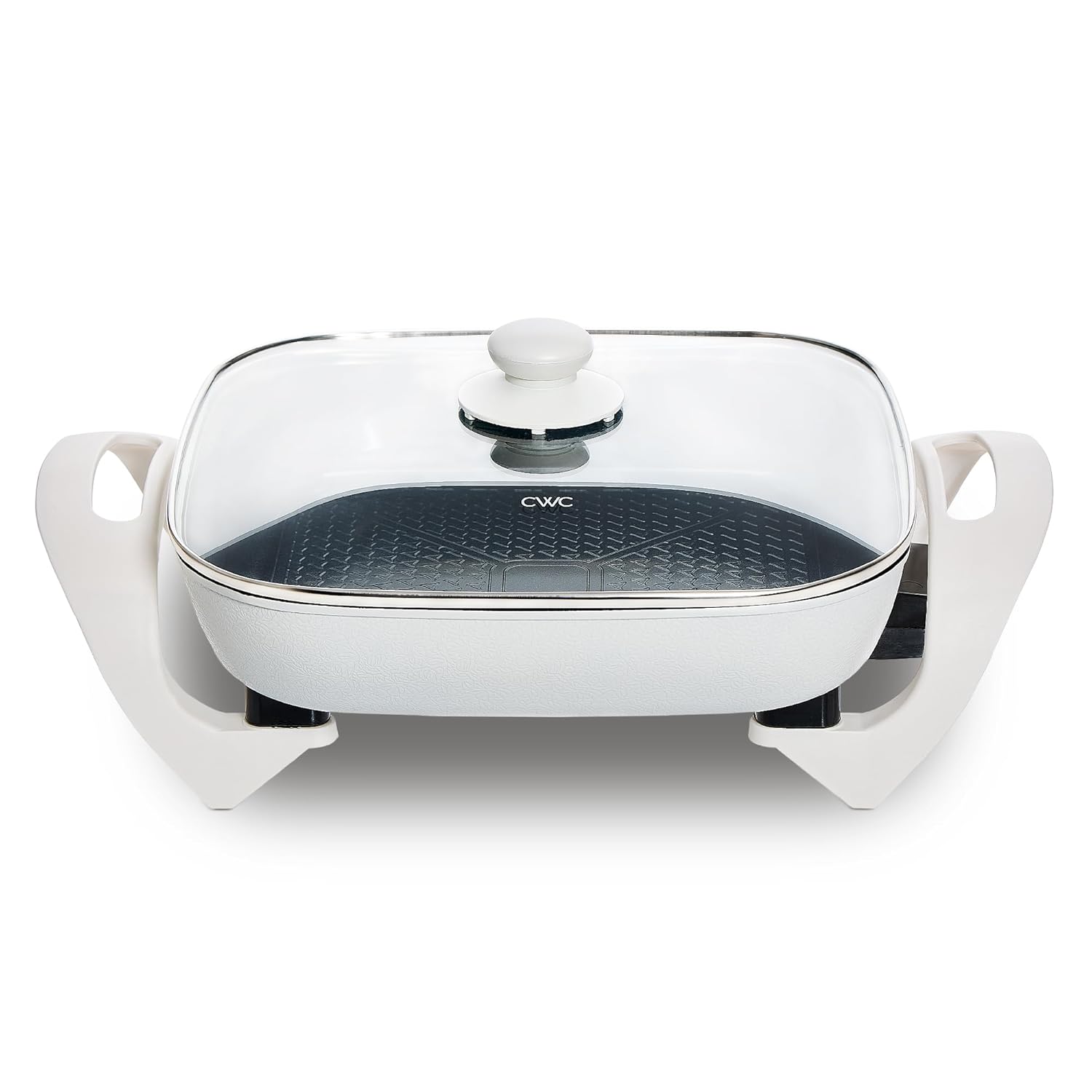 COOK WITH COLOR Electric Skillet - 12" x 12" Ceramic Nonstick Pan, PFAS-Free, 1400W, Tempered Glass Lid, Variable Temperature, Removable Heating Probe, Cool-Touch Handles, Slate Blue