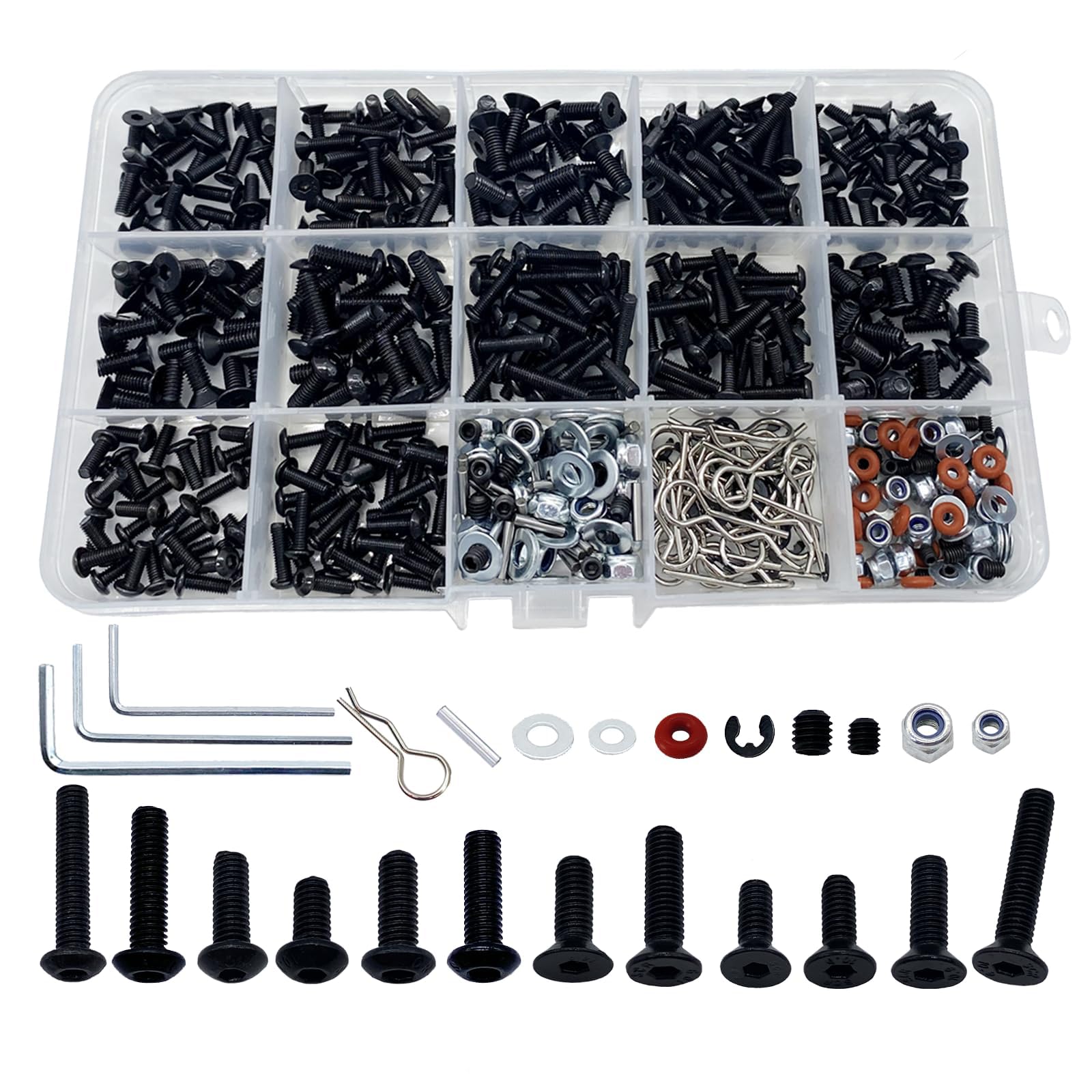 520pcs Universal RC Screw Kit Screws Assortment Set, Hardware Fasteners for Traxxas Redcat Arrma Axial RC4WD HSP HPI SCX10 Losi 1/8 1/10 1/12 1/16 Scale RC Crawler Cars Trucks