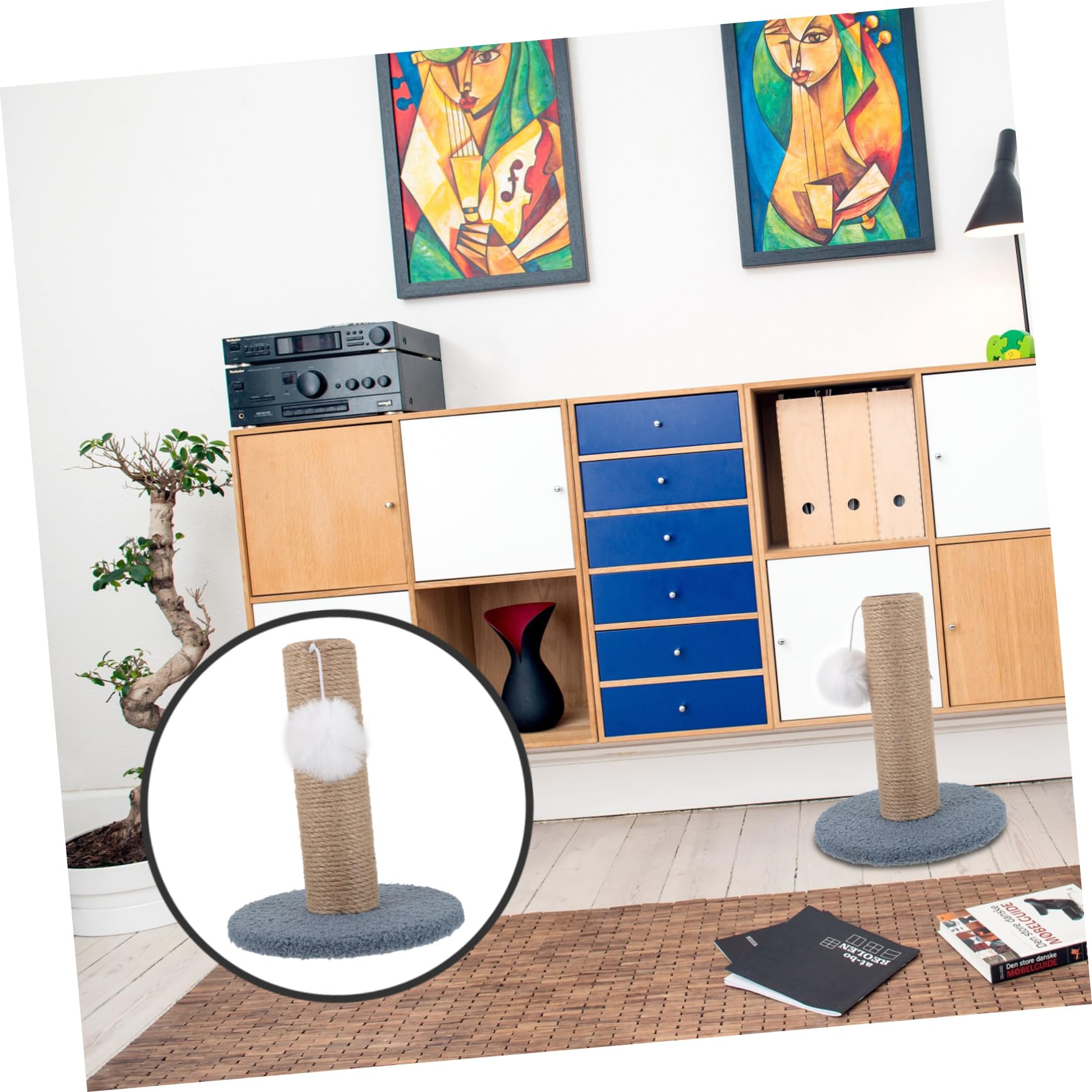 Abaodam Cat Scratching Post Kitten Scratcher with Hanging Ball Durable Wear Resistant Cat Climbing Stand for Indoor Use Space Saving Design Kitten Supply