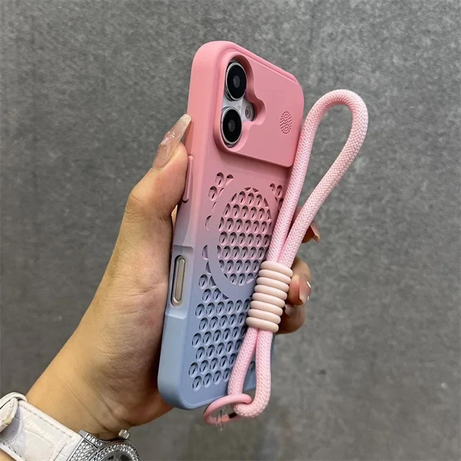 Dragonne pour iPhone 15 Pro coque de protection thermique dégradé PinkBlueGS - 7