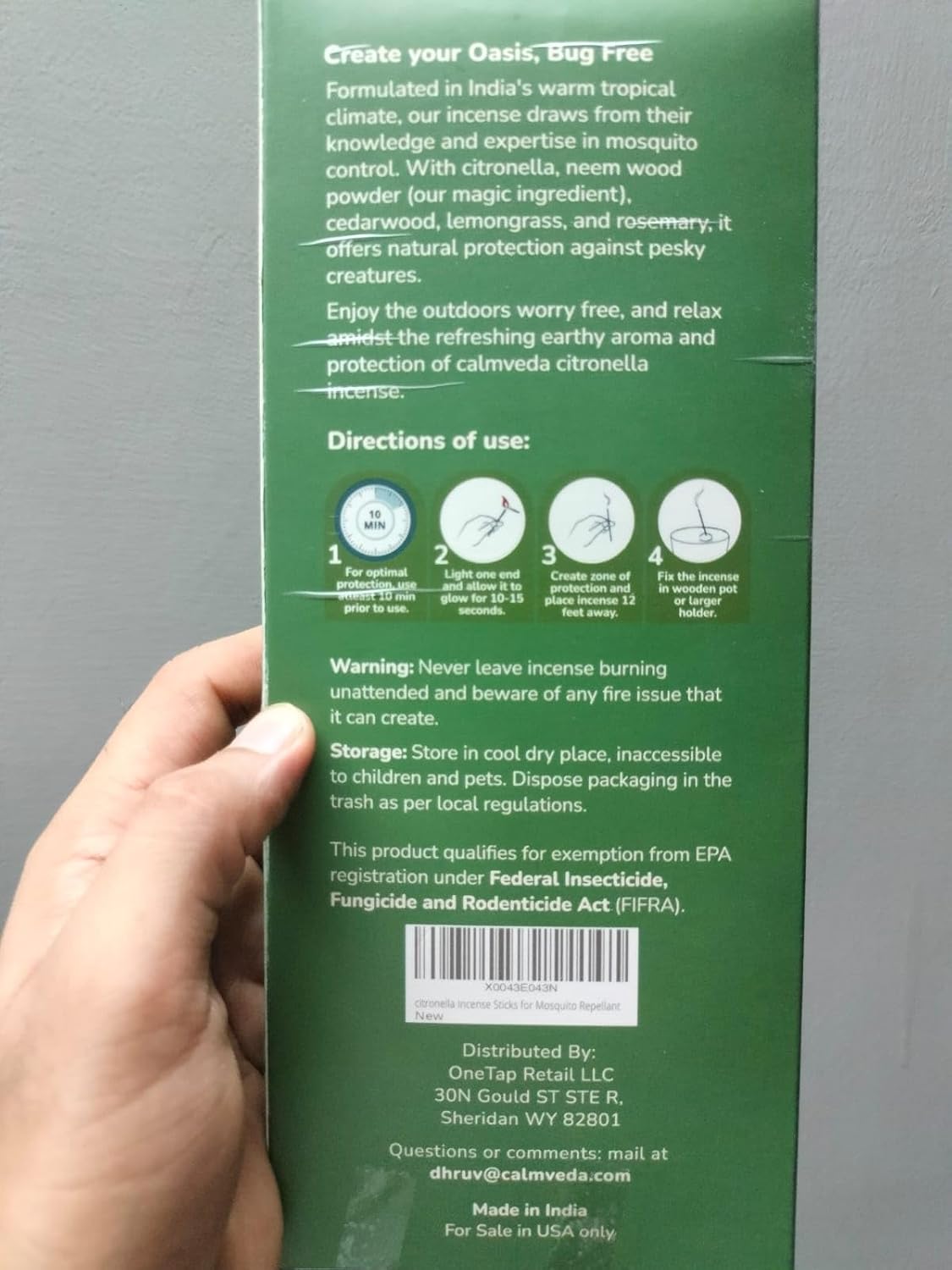 Natural Citronella Incense Sticks Outdoor - (18 Sticks, 40 hrs Protection) for Safety on Patio, Camping etc | DEET Free, Powered with Indian Neem & Essential Oils