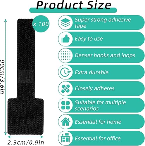 Miniatura 2 de 100 bridas de gancho y bucle, organizador de cables para electrodomésticos, organizador de cables adhesivos para cocina, oficina, hogar, organiza