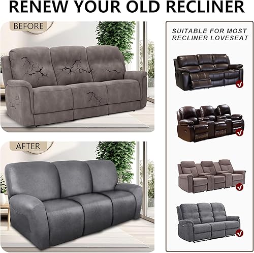 Miniatura 74 de Fundas para sofás reclinables símil cueros, protector de muebles, funda de sofá lavable para mascotas y niños, 4 piezas, color verde militar oscuro