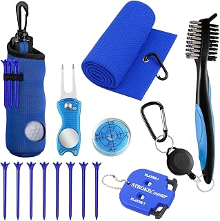 13PCS Golf Accessories Kit – Includes Divot Tool, Club Cleaner Brush, Ball Pouch, Towel, Tees, Score Counter & Level – Golf Essentials & Bag Accessories for Men and Women