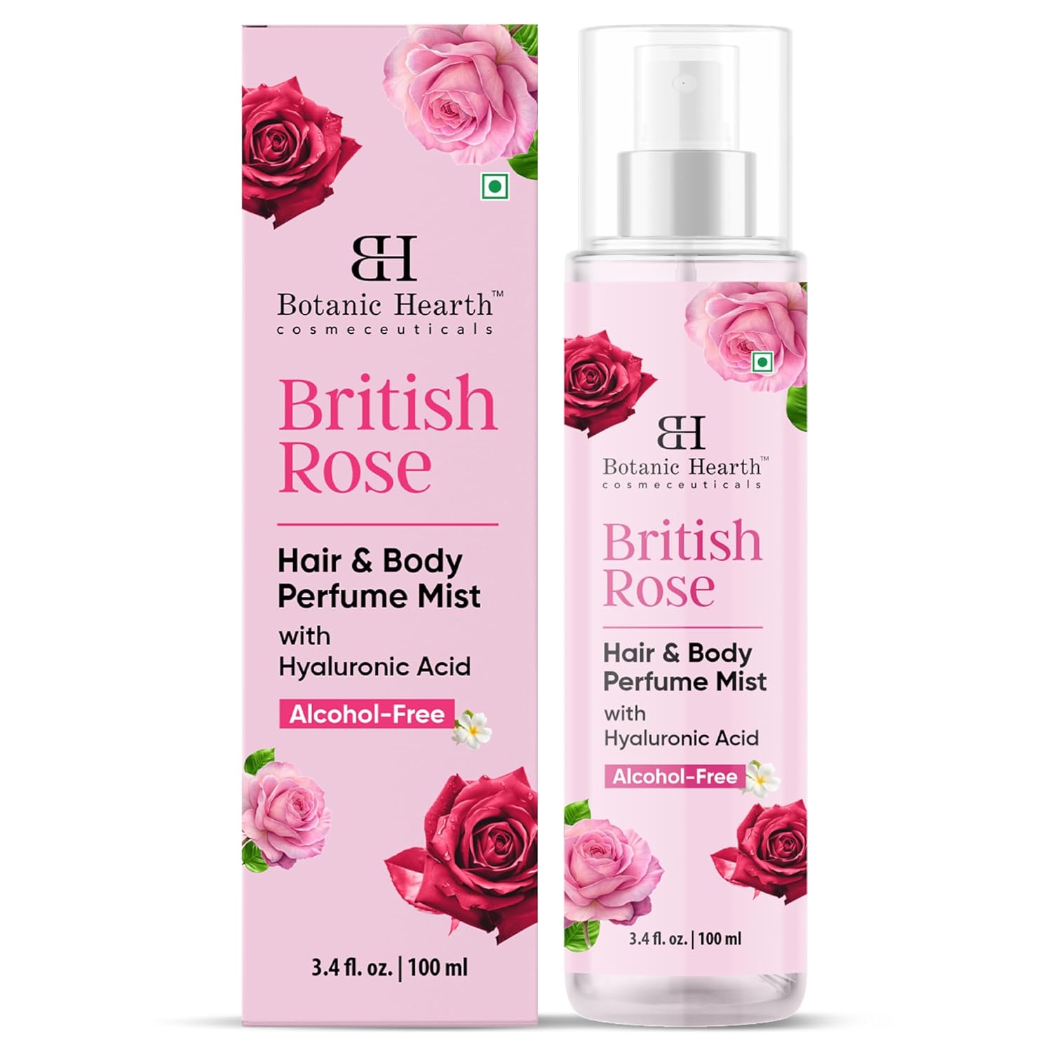 Botanic Hearth British Rose Hair Perfume & Body Mist, Long-Lasting Hair Deodorizer, Body Scent for Women & Men, Alcohol-Free Clean Fragrance Hair Spray For Everyday Wear, All Day Freshness, 3.4 Fl Oz