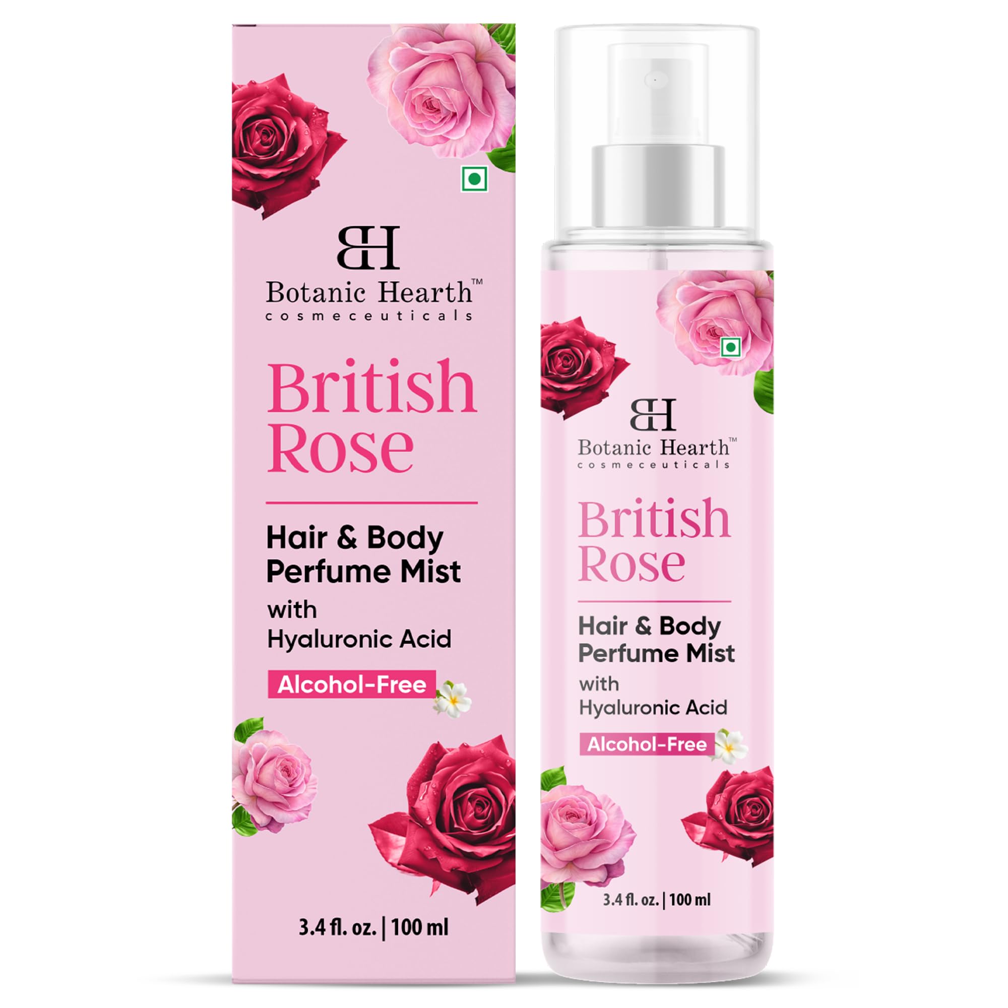 Botanic Hearth British Rose Hair Perfume & Body Mist, Long-Lasting Hair Deodorizer, Body Scent for Women & Men, Alcohol-Free Clean Fragrance Hair