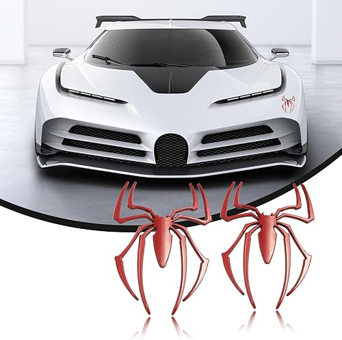 Fogfar 2 calcomanías de estero de automóvil, 2.6 x 2.9 pulgadas, calcomanías de metal de araña para automóvil, aplicación de decoración