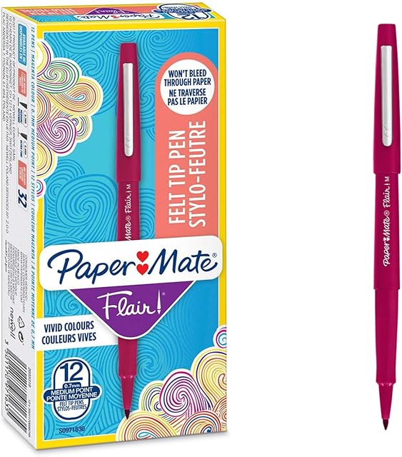 Paper Mate Flair Felt Tip Pens | Medium Point (0.7mm) | Magenta | 12 Count
