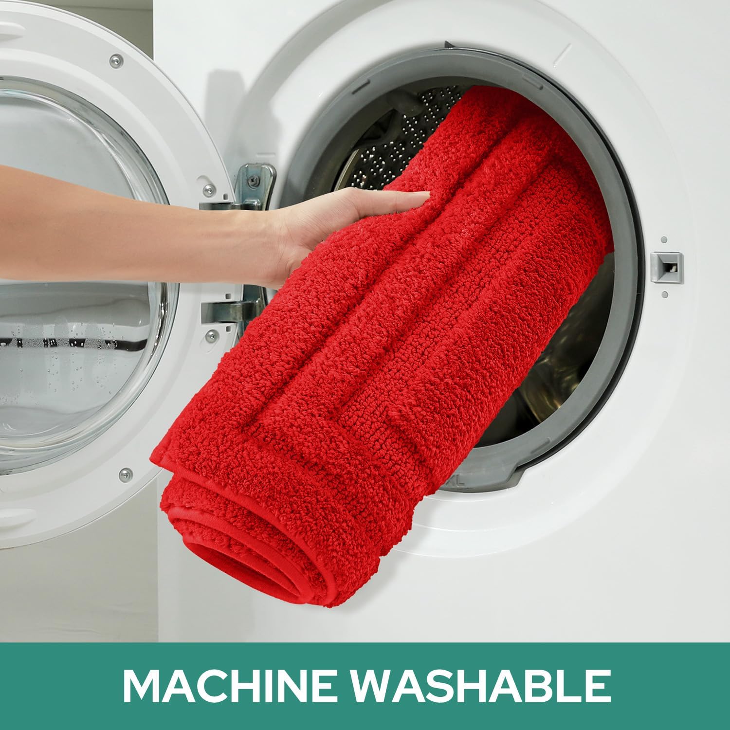 HOMEIDEAS Bathroom Rugs Sets 2 Piece, Super Soft and Absorbent Non Slip Microfiber Machine Washable Bath Mat Set (20"x32"+U20 x24, Red)