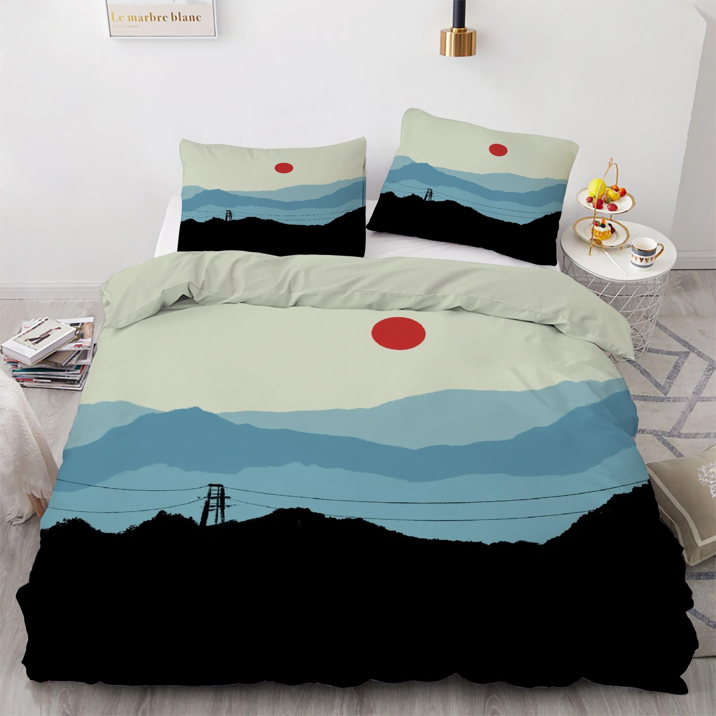 Housse de couette 200x200 soleil rouge pour illuminer votre chambre chaque matin