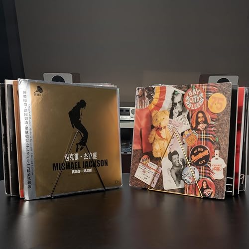 Miniatura 7 de Udreamer Almacenamiento de discos de vinilo de 9 ranuras,Revistero de metal de escritorio,Soporte de disco de vinilo triangular,Negro