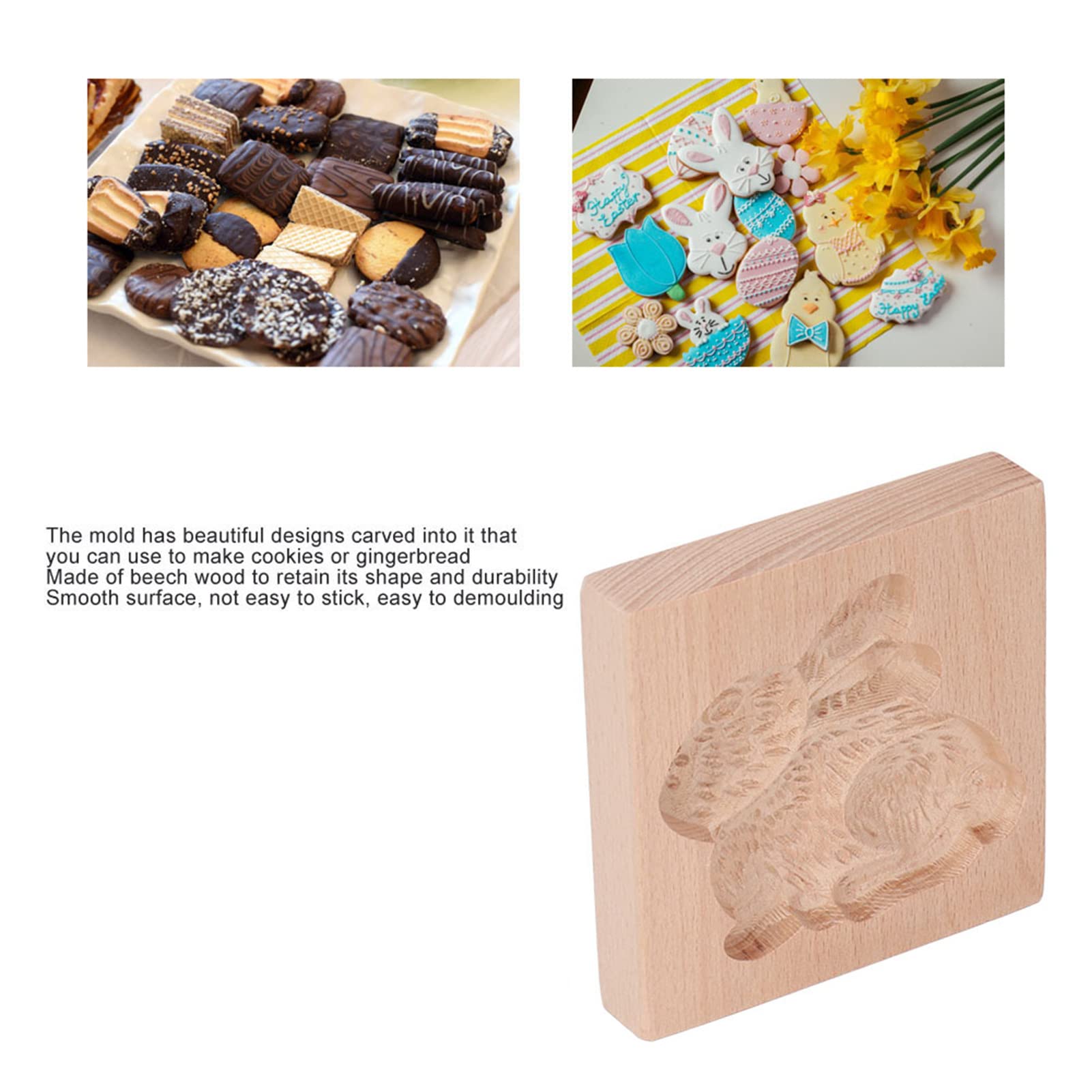 SIXRUN Molde de Madera para Galletas, Molde para Sellos de Prensa de Galletas de Madera de Haya, Reutilizable, Lavable, Liberación Suave para, Pan de Jengibre, Repostería, Pan, Bricolaje, Hornear,