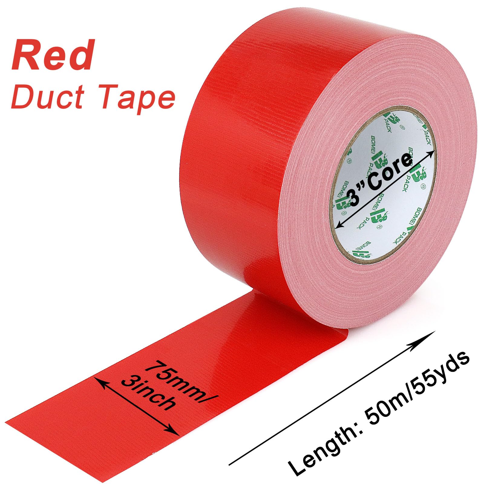 BOMEI PACK Red Wide Duct Tape Reinforced 75mm x 50m Waterproof Heavy Duty Cloth Gaffer Tape for ducts Fixing Repairing,craft DIY,book repair,carpet seaming,Box Sealing,Bundling - Image 2