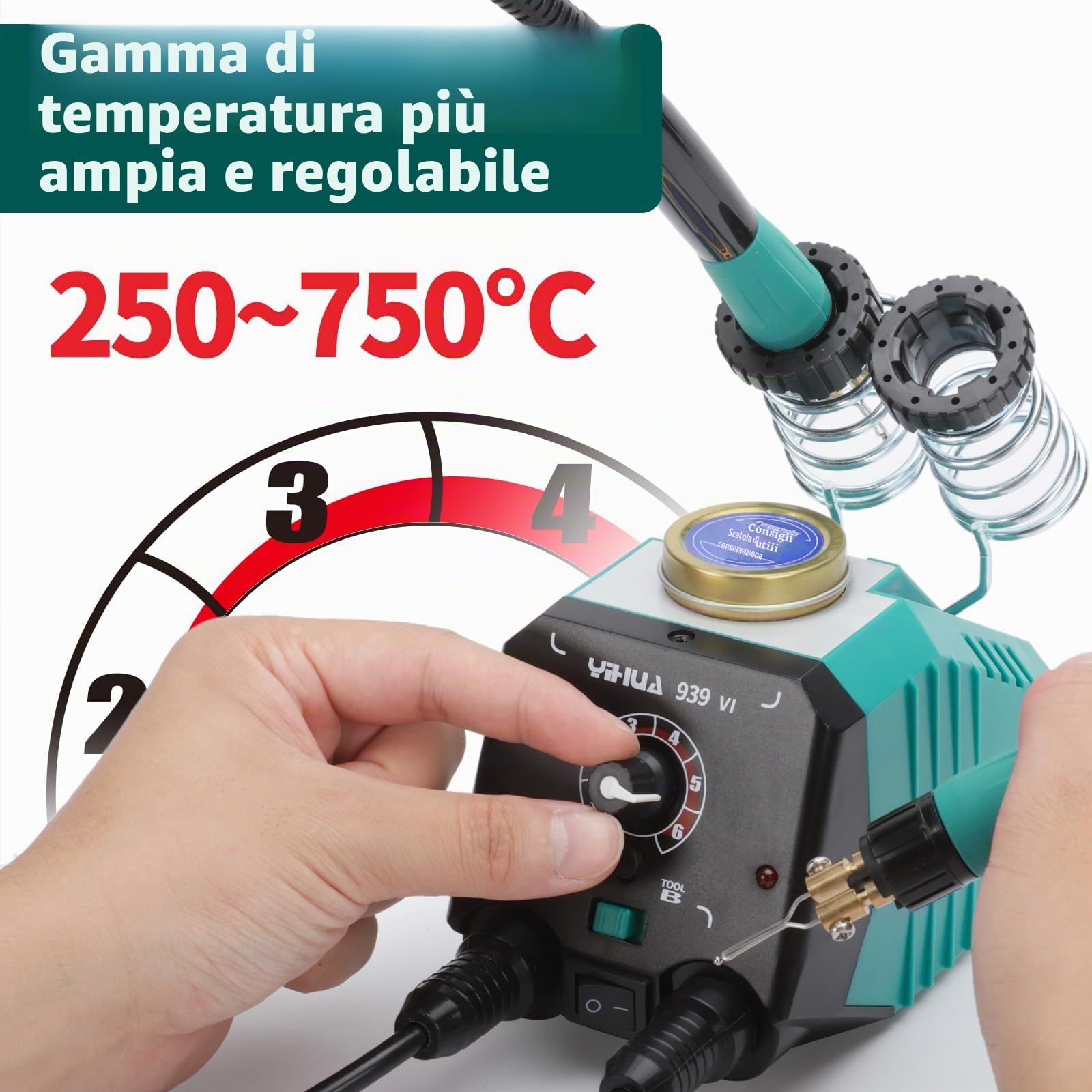 YIHUA 939-VI Pirografo per Legno a Doppia Penna con 23 Punte di Filo di Forme Diverse, Penna Staccabile per Pirografia, 6 Pezzi di Legno, 6 Stencil, Cacciavite e Pinzette