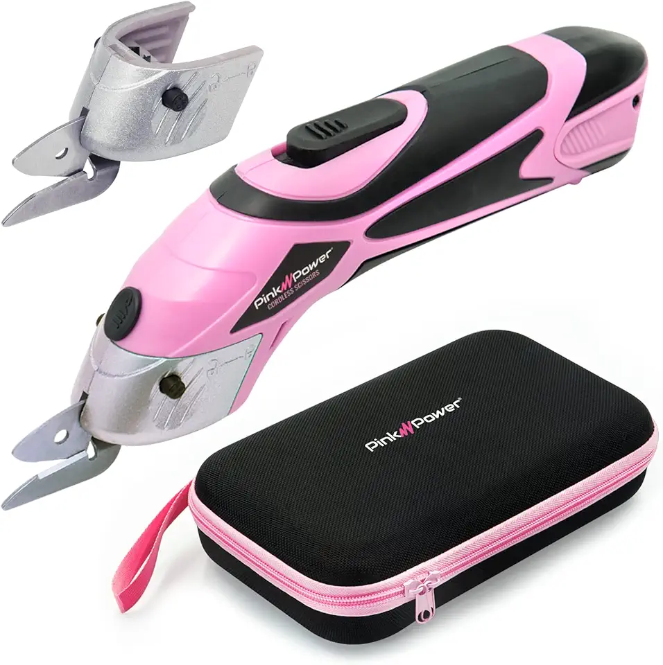 Pink Power Tesoura Elétrica Para Tecido, Cortador De Caixa Artesanato, Costura, Papelão, Carpete E Scrapbooking - Ferramenta Corte Profissional Resistente, Sem Fio, Com Estojo Armazenamento