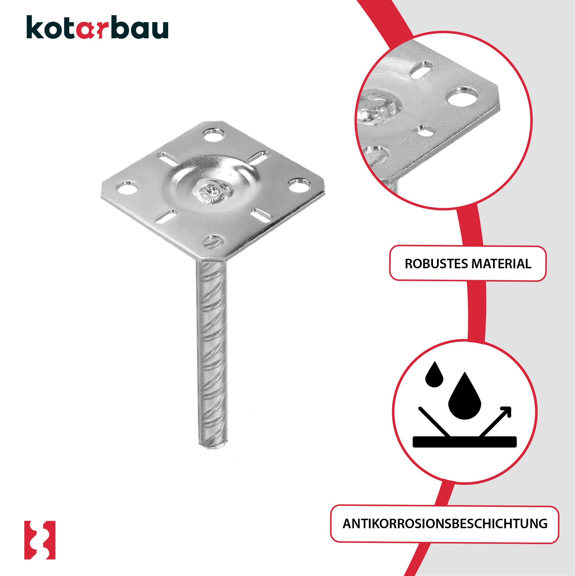 KOTARBAU® 2 uds Soporte para Poste - Acero Galvanizado - 130x130x200 mm - Plata - Pie de Pilar - Anclaje para Poste de Madera - Soportes para Pérgola - Resistente a la Corrosión - Fácil Instalación