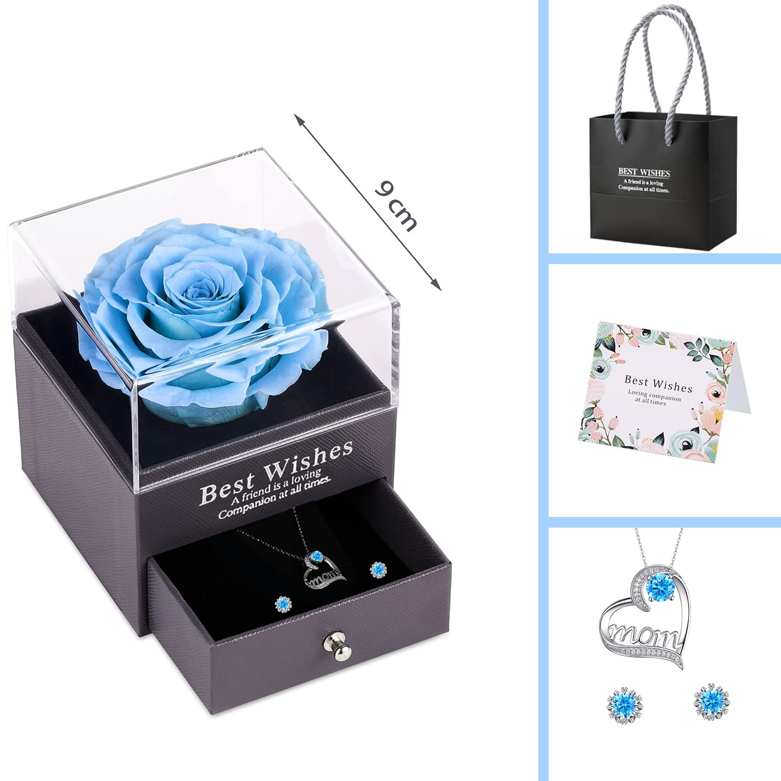 NEWUPZSI Rose Éternelle Bleu idee Cadeau Noël Maman Femme