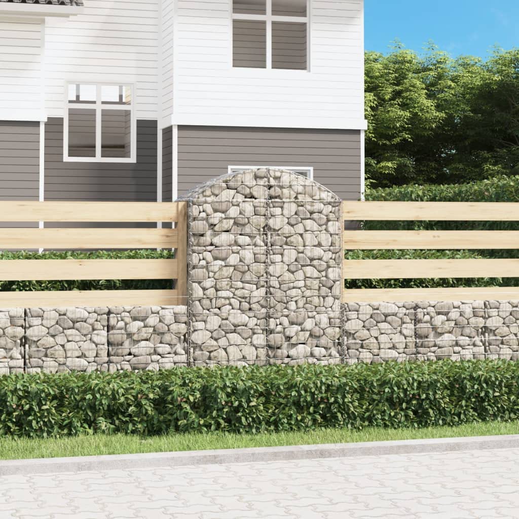 Gavión de arco alto 100x50x140/160 cm de hierro galvanizado para barrera de jardín y pantalla de privacidad, pared decorativa de gaviones con aislamiento acústico con construcción estable