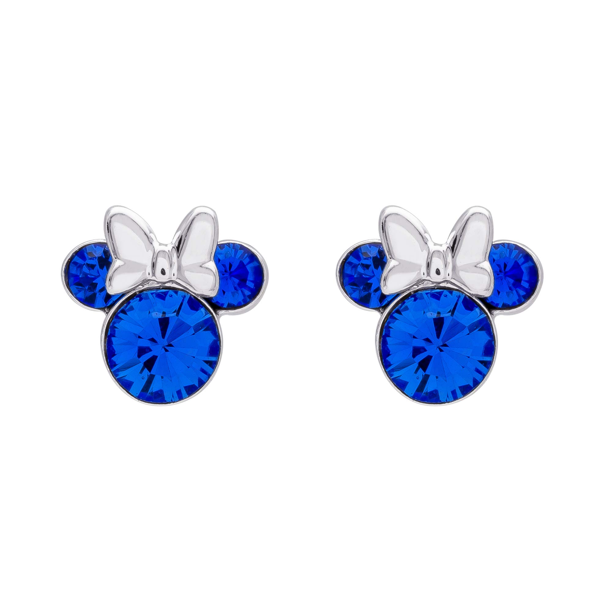 DisneyMinnie Mouse Crystal Birthstone Stud Earrings, Silver Plated, Gold Plated