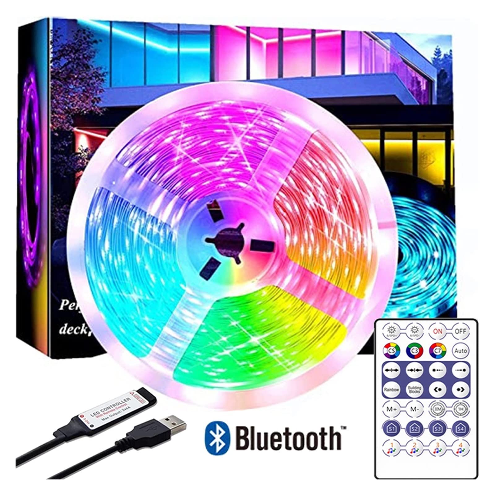 Bande lumineuse LED USB Bluetooth 5 V 5050 2812 SMD LED RVB flexible pour chambre, TV, bureau - Rétroéclairage (24 touches bleues, 20 m)