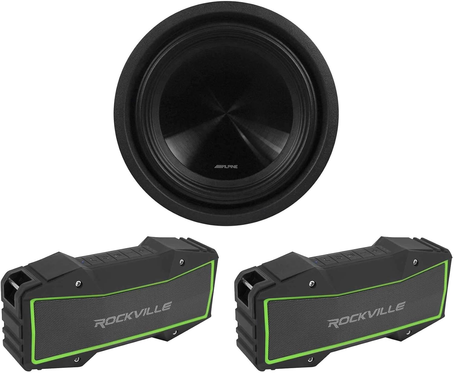 Alpine SWT10S2 10" 1000W Peak/350W RMS Shallow Slim Truck Car Subwoofer Bundle with