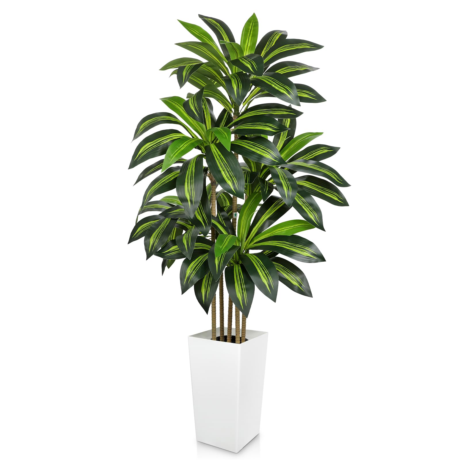 Briful 5Ft Artificial Dracaena Plants with White Tall Planter, 150 CM Artificial Yucca Tree in Pot Faux Dracaena Large Floor Plant for Living Room, Office, Hallway, Farmhouse Decor