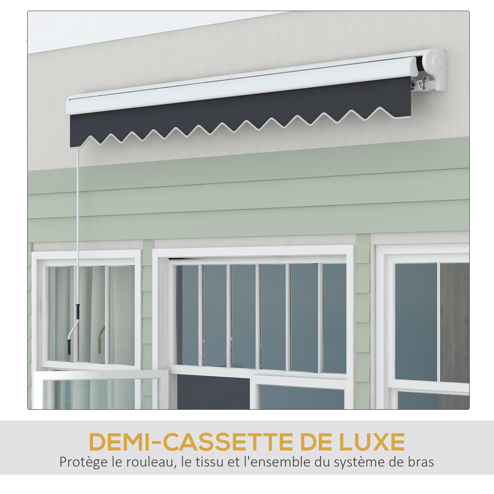 Outsunny Store banne électrique et Manuel rétractable dim. 295L x 250l cm télécommande fournie Aluminium Polyester Haute densité imperméabilisé Anti-UV, Gris